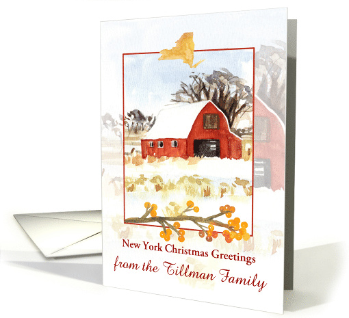 New York Christmas Greetings Red Barn Custom Name card (1885748)