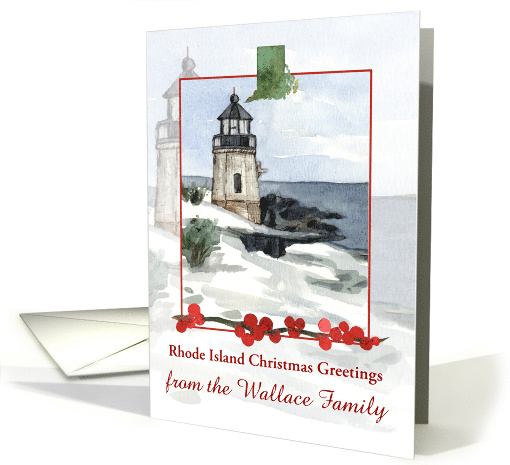 Rhode Island Christmas Greetings Lighthouse Custom Name card (1886514)