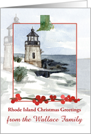 Rhode Island Christmas Greetings Lighthouse Custom Name card