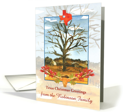 Texas Christmas Greetings Longhorn Lonestar Custom Name card (1886668)