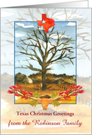 Texas Christmas Greetings Longhorn Lonestar Custom Name card