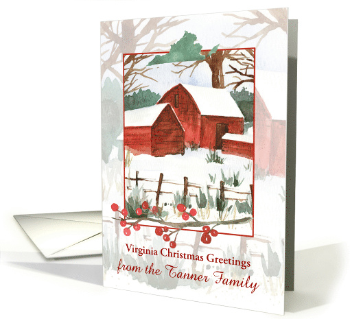 Virginia Christmas Greetings Red Farmhouse Custom Name card (1886688)
