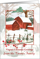 Virginia Christmas Greetings Red Farmhouse Custom Name card