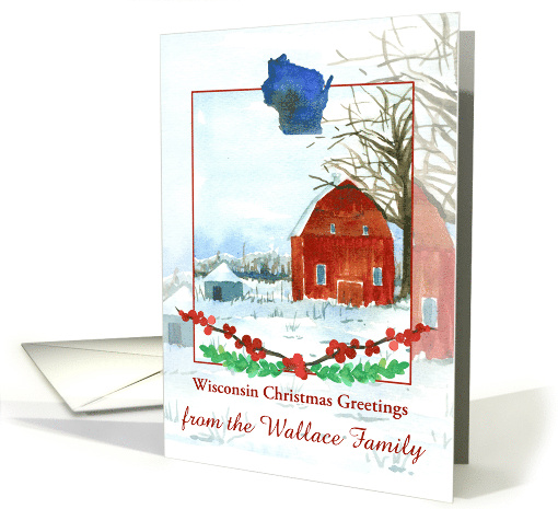 Wisconsin Christmas Greetings Farmhouse Custom Name card (1886700)