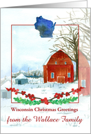 Wisconsin Christmas Greetings Farmhouse Custom Name card