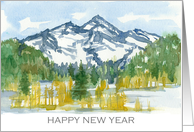 Happy New Year Rocky Mountains Winter Watercolor card