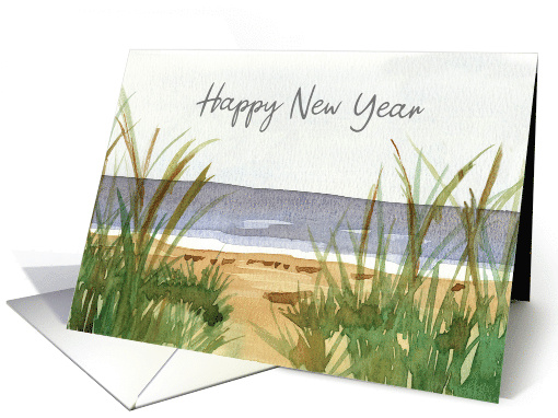 Happy New Year Winter Beach Watercolor Art card (1886756)