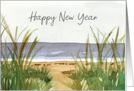 Happy New Year Winter Beach Watercolor Art card