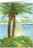Happy New Year Winter Hawaiian Beach Watercolor card