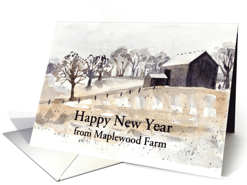 Happy New Year Winter Farm Barn Custom Name card (1886990)