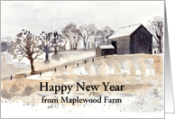 Happy New Year Winter Farm Barn Custom Name card