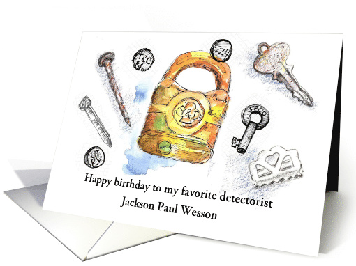 Happy Birthday Metal Detecting Treasures Custom Name card (1887370)