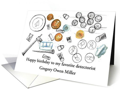 Happy Birthday Metal Detecting Coins Buttons Custom Name card