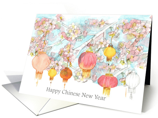 Happy Chinese New Year Cherry Blossom Lanterns card (1888602)
