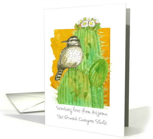 Sending Love from Arizona Saguaro Cactus Wren Custom card (1889172)