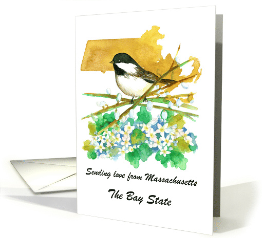 Sending Love from Massachusetts Chickadee Mayflower Custom card