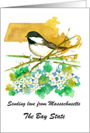 Sending Love from Massachusetts Chickadee Mayflower Custom card