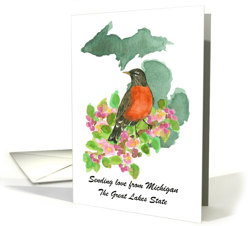 Sending Love from Michigan Robin Apple Blossom Custom card (1889940)