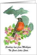 Sending Love from Michigan Robin Apple Blossom Custom card