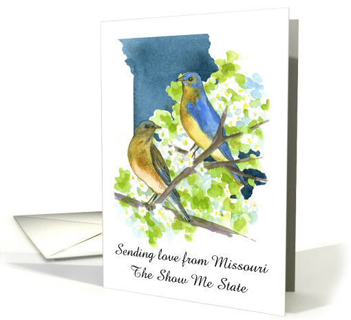 Sending Love from Missouri Bluebirds Hawthorn Custom card (1890774)