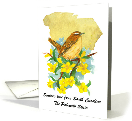 Sending Love South Carolina Wren Jessamine Flower Custom card