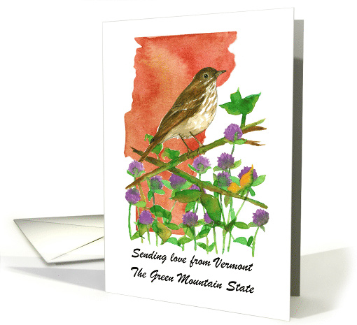 Sending Love Vermont Hermit Thrush Clover Flower Custom card (1891768)