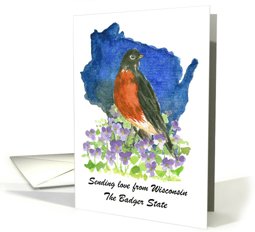 Sending Love Wisconsin Robin Wood Violets Custom card (1891788)