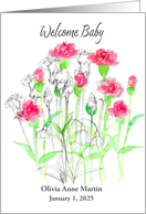 Welcome Baby Birth Announcement Pink Carnations Custom card
