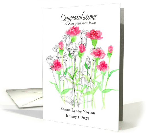 New Baby Congratulations Pink Carnations Custom Name card (1892326)