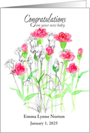 New Baby Congratulations Pink Carnations Custom Name card
