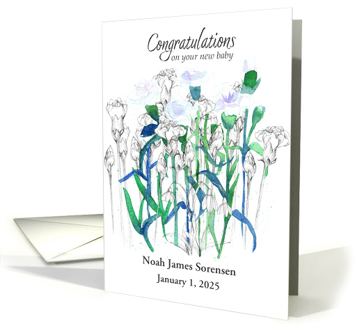 New Baby Congratulations White Carnations Custom Name card (1892334)