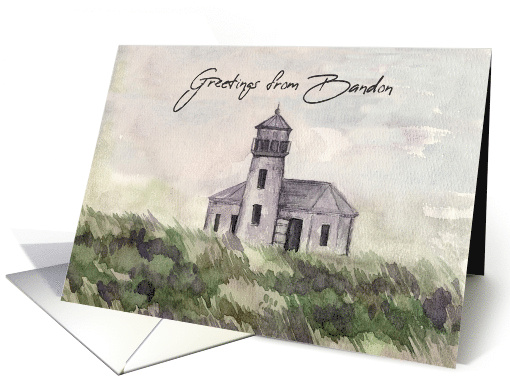 Greetings From Bandon Oregon Lighthouse Watercolor card (1892366)