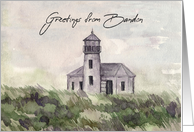 Greetings From Bandon Oregon Lighthouse Watercolor card