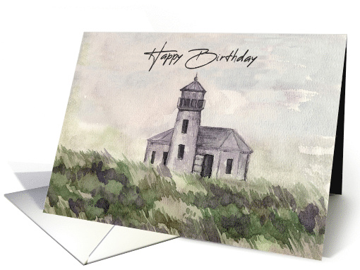 Happy Birthday Bandon Oregon Lighthouse Watercolor card (1892372)