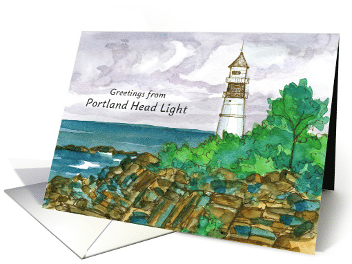 Greetings Portland Head Lighthouse Maine Watercolor card (1892392)