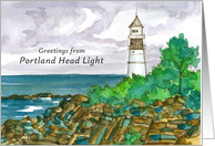 Greetings Portland Head Lighthouse Maine Watercolor card