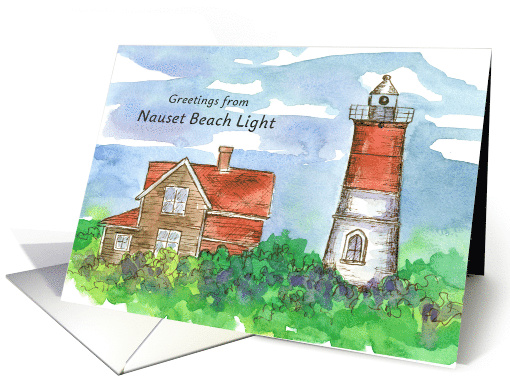 Greetings Nauset Beach Lighthouse Cape Cod Watercolor card (1892398)