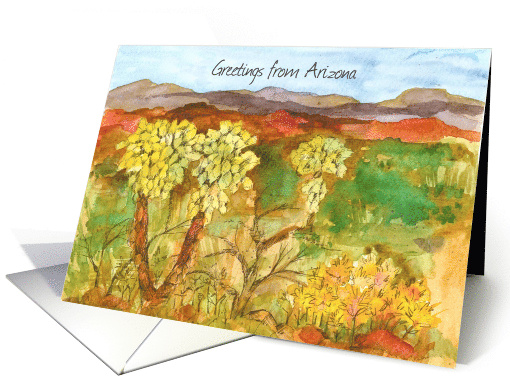 Greetings from Arizona Desert Cholla Cactus Mountains card (1892764)