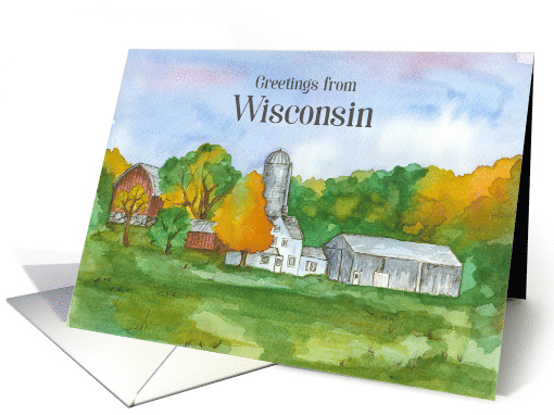 Greetings from Wisconsin Farm Midwest Watercolor card (1892766)