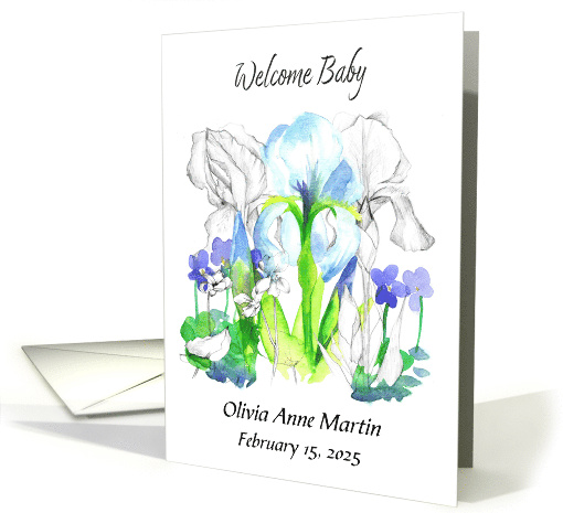 Welcome Baby Birth Announcement Iris Flower Custom Name card (1893226)