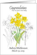 New Baby Congratulations Daffodil Flowers Custom Name card