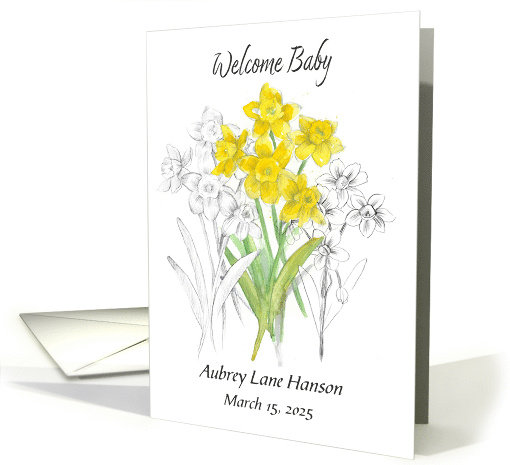 Welcome Baby Birth Announcement Daffodils Custom Name card (1893398)