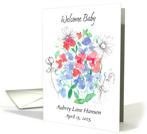 Welcome Baby Birth Announcement Sweet Peas Custom Name card (1893400)