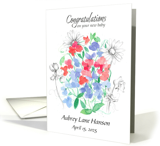 New Baby Congratulations Sweet Pea Flowers Custom Name card (1893450)