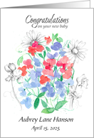 New Baby Congratulations Sweet Pea Flowers Custom Name card