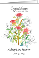 New Baby Congratulations Rose Flowers Custom Name card