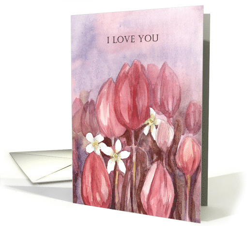 Happy Valentine's Day ILove You Mauve Tulip Flowers card (1893636)