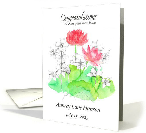 New Baby Congratulations Lily Flowers Custom Name card (1893768)