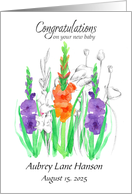New Baby Congratulations Gladiola Flowers Custom Name card