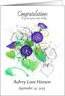 New Baby Congratulations Morning Glory Flowers Custom Name card